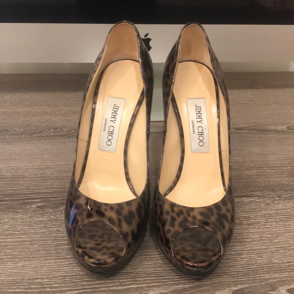 Jimmy Choo Brown Leopard Patent Luna 37.5
